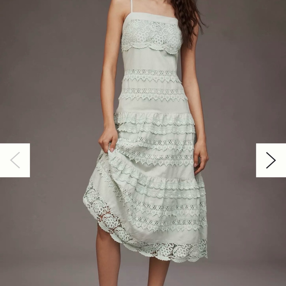 Anthropologie Lace Midi Dress in Light Green